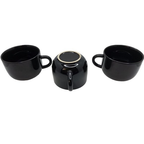 vintage set of 3 solid black ceramic 10oz coffee mugs - Picture 4 of 4